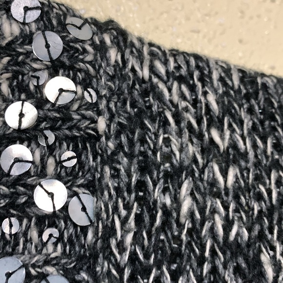 Mudd Sweater Cardigan L Black White Sequin Stretchy Front Buttons Pockets Cotton - Picture 16 of 16